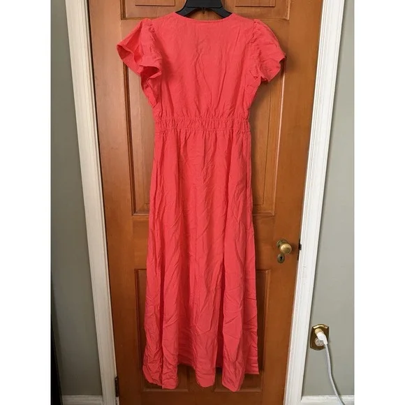Women's A New Day Coral Maxi Dress Ruffle Sleeves Size Small NWT Summer Dress - Picture 7 of 10
